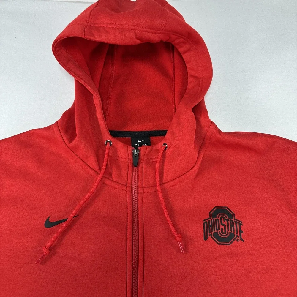 Ohio State Buckeyes Hoodie Mens 2XL Red Zip NCAA Football Nike Dri Fit On Field
